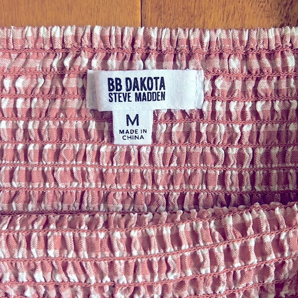 BB Dakota Pink Gingham Smocked Puff Sleeve Crop Top Size M Cottagecore coquette - Picture 6 of 10